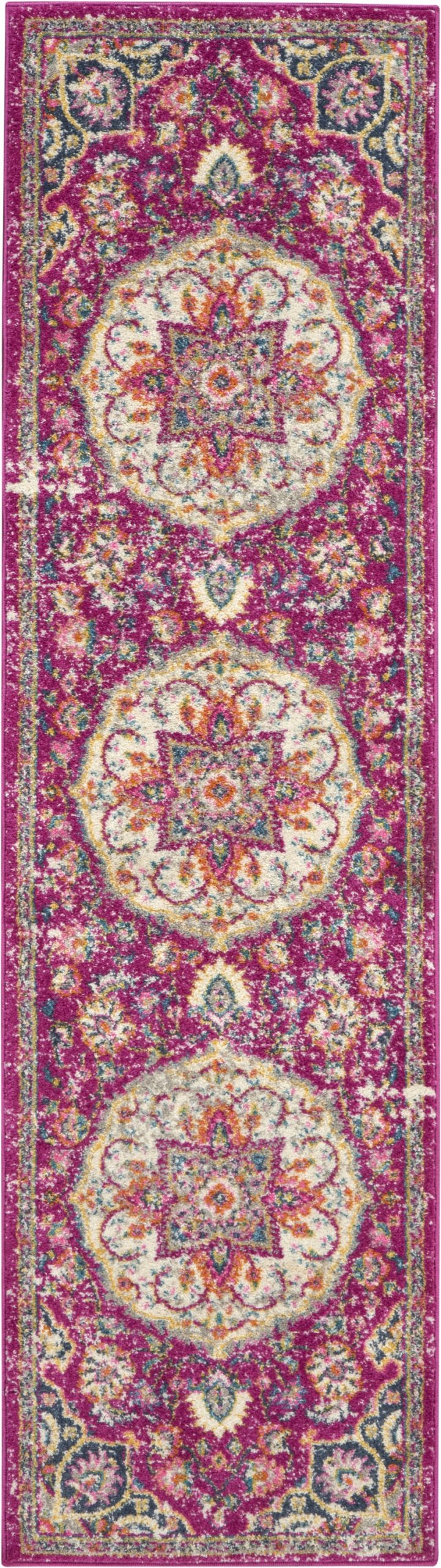 2?x 8?Pink and Ivory Medallion Runner Rug