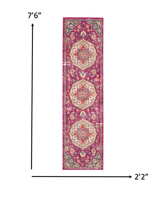 2?x 8?Pink and Ivory Medallion Runner Rug - Image 5