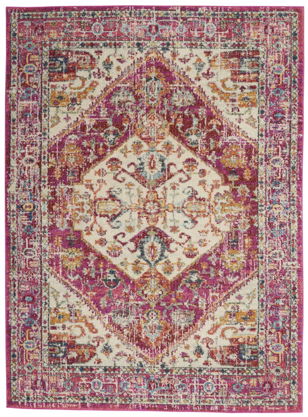 5?x 7?Ivory and Pink Oriental Area Rug