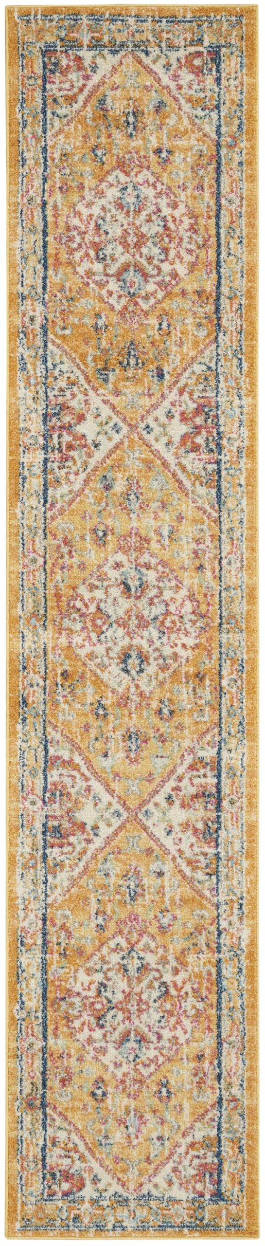 2?x 10?Ivory and Yellow Center Medallion Runner Rug