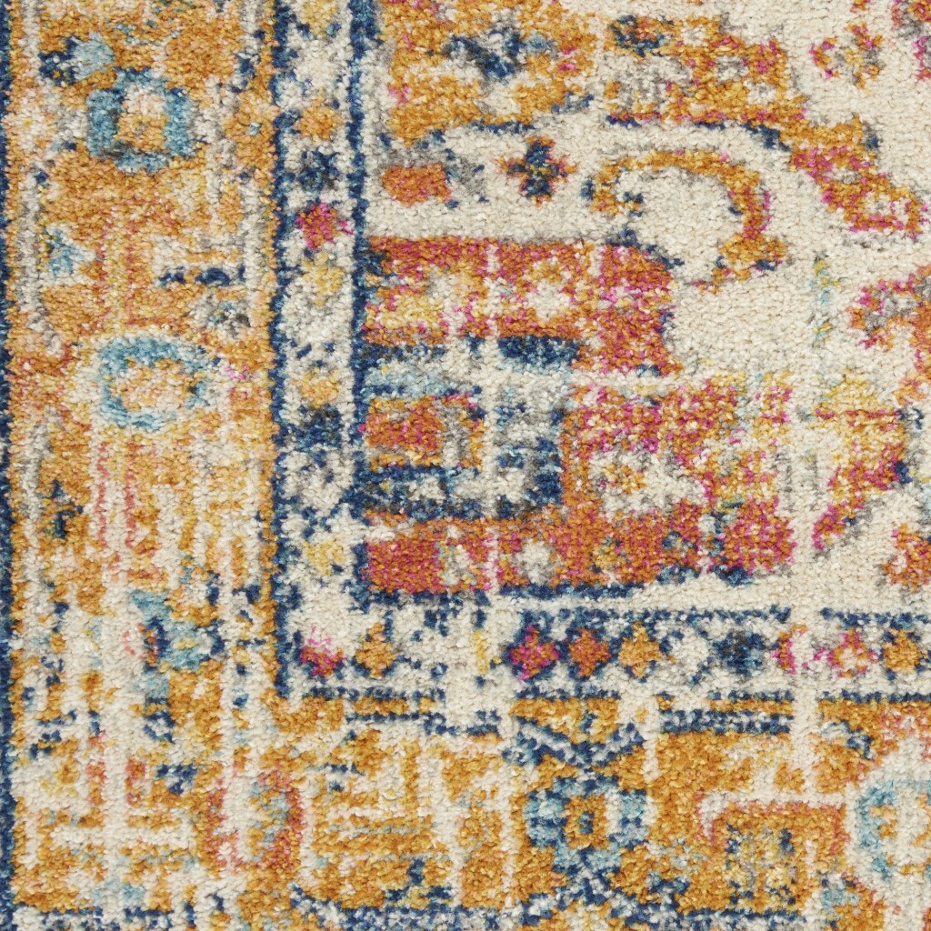 2?x 10?Ivory and Yellow Center Medallion Runner Rug - Image 5