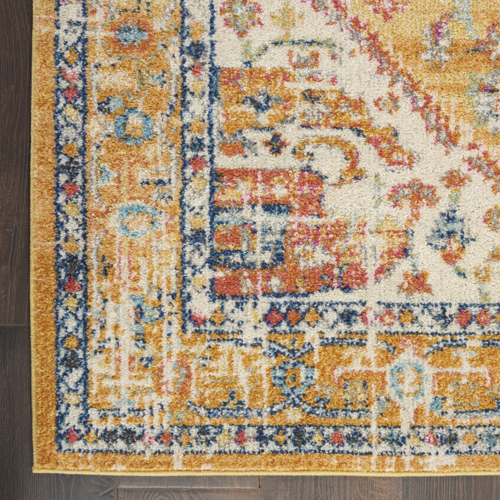 2?x 8?Ivory and Yellow Center Medallion Runner Rug - Image 2