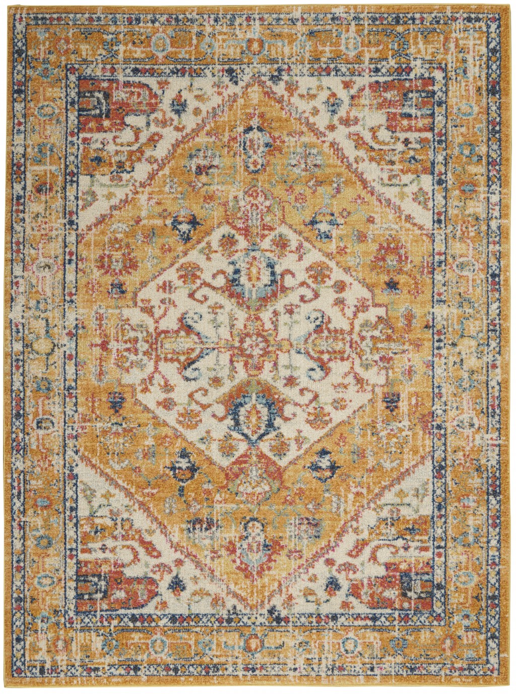 4?x 6?Ivory and Yellow Center Medallion Area Rug