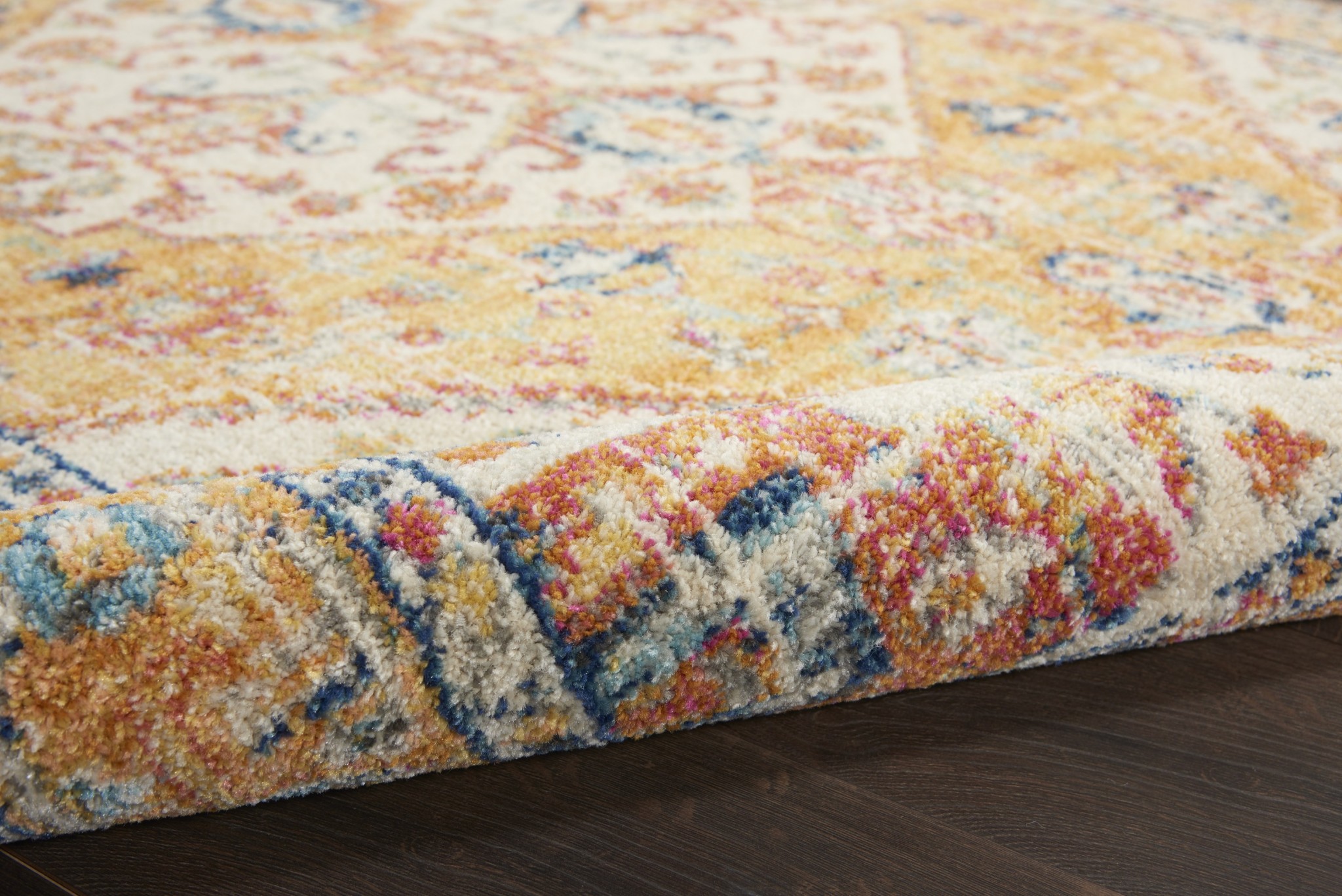 4?Round Ivory and Yellow Center Medallion Area Rug - Image 3