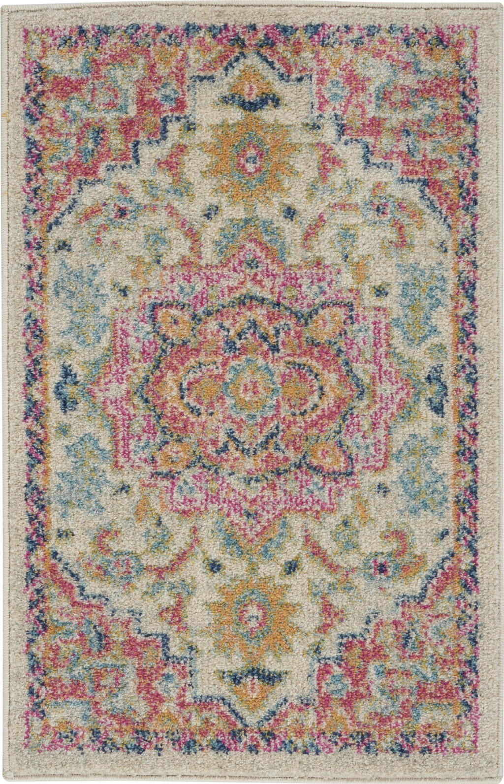 2?x 3?Ivory and Pink Medallion Scatter Rug