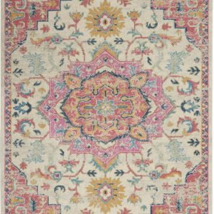 4?x 6?Ivory and Pink Medallion Area Rug