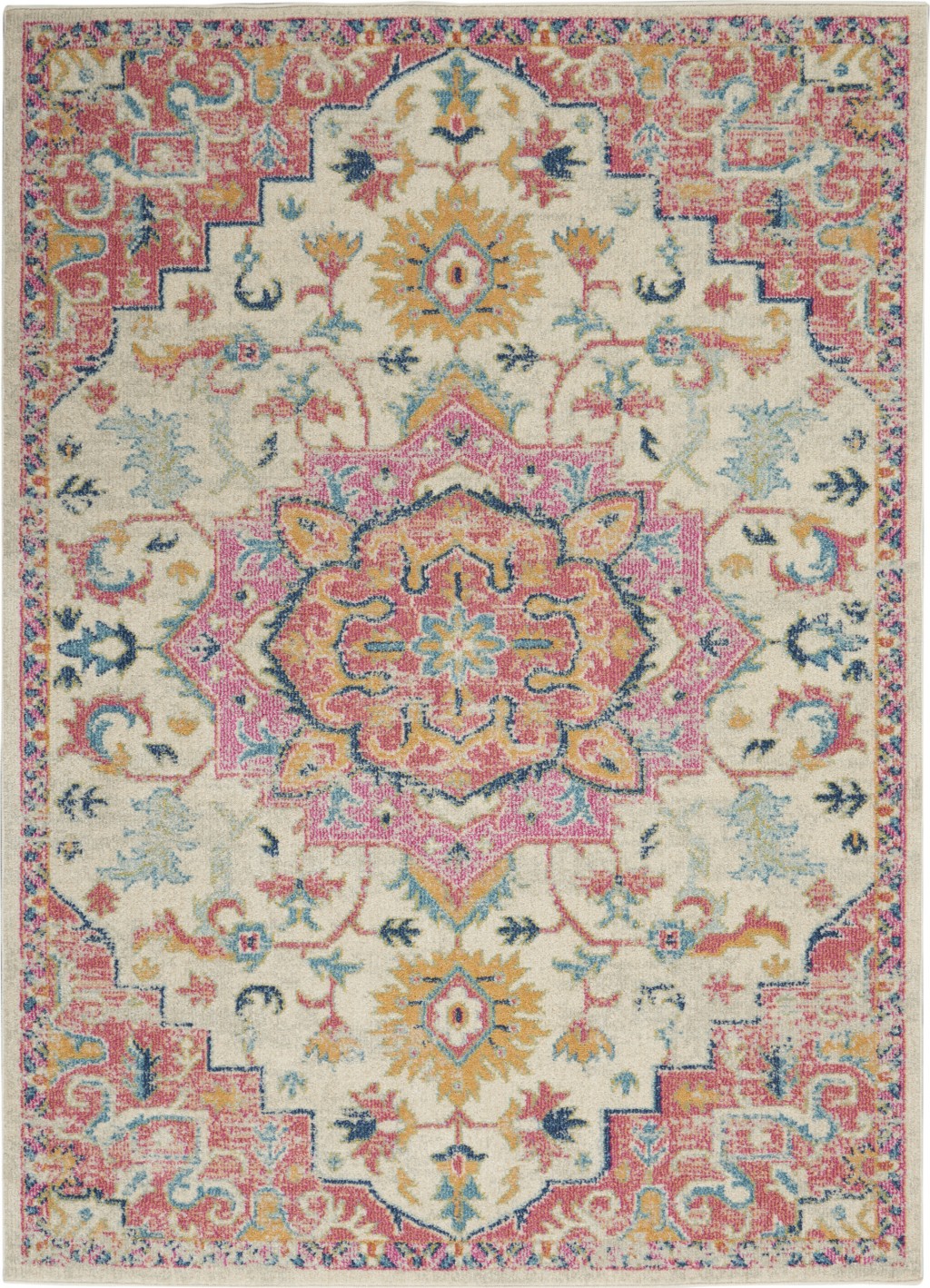 4?x 6?Ivory and Pink Medallion Area Rug