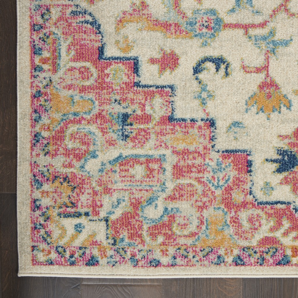 4?x 6?Ivory and Pink Medallion Area Rug - Image 2