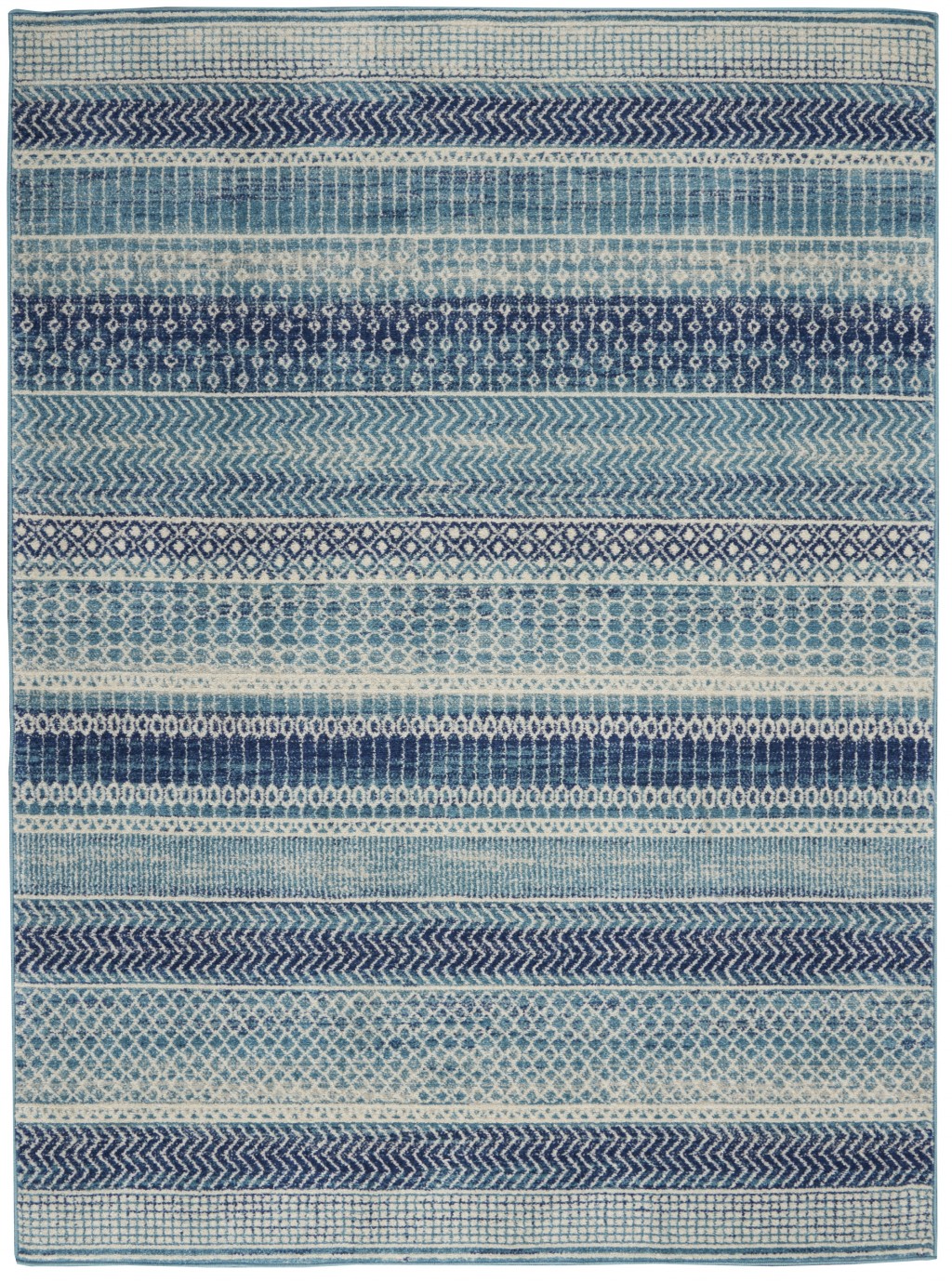 5?x 7?Navy Blue Ornate Stripes Area Rug