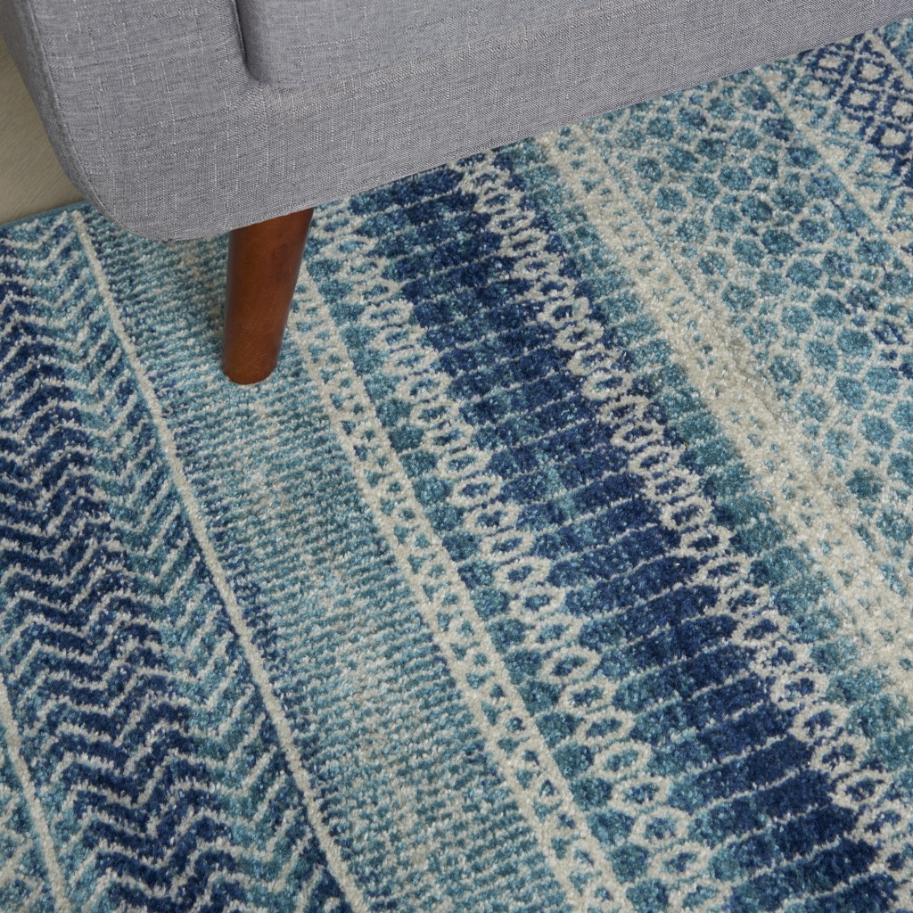 5?x 7?Navy Blue Ornate Stripes Area Rug - Image 5