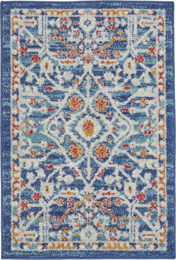 2?x 3?Blue White Multi Medallion Medallion Scatter Rug