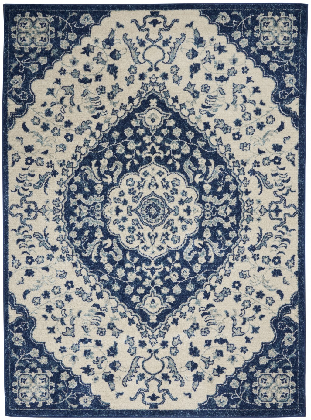 4?x 6?Ivory and Blue Medallion Area Rug