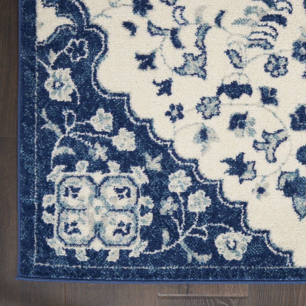 4?x 6?Ivory and Blue Medallion Area Rug - Image 2