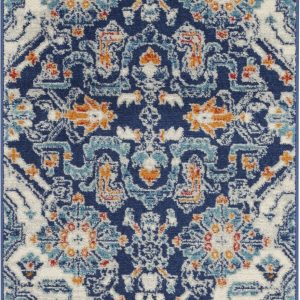 2?x 8?Blue and Ivory Persian Patterns Runner Rug