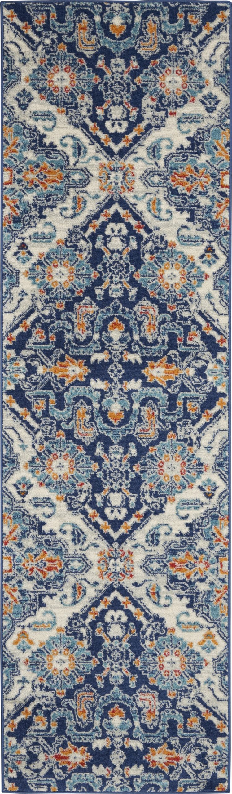 2?x 8?Blue and Ivory Persian Patterns Runner Rug