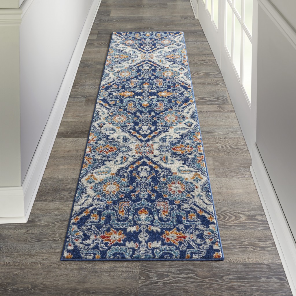 2?x 8?Blue and Ivory Persian Patterns Runner Rug - Image 4