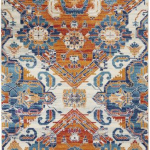 5?x 7?Ivory and Gold Floral Motif Area Rug