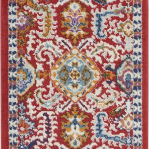 2?x 8?Red and Multicolor Decorative Runner Rug