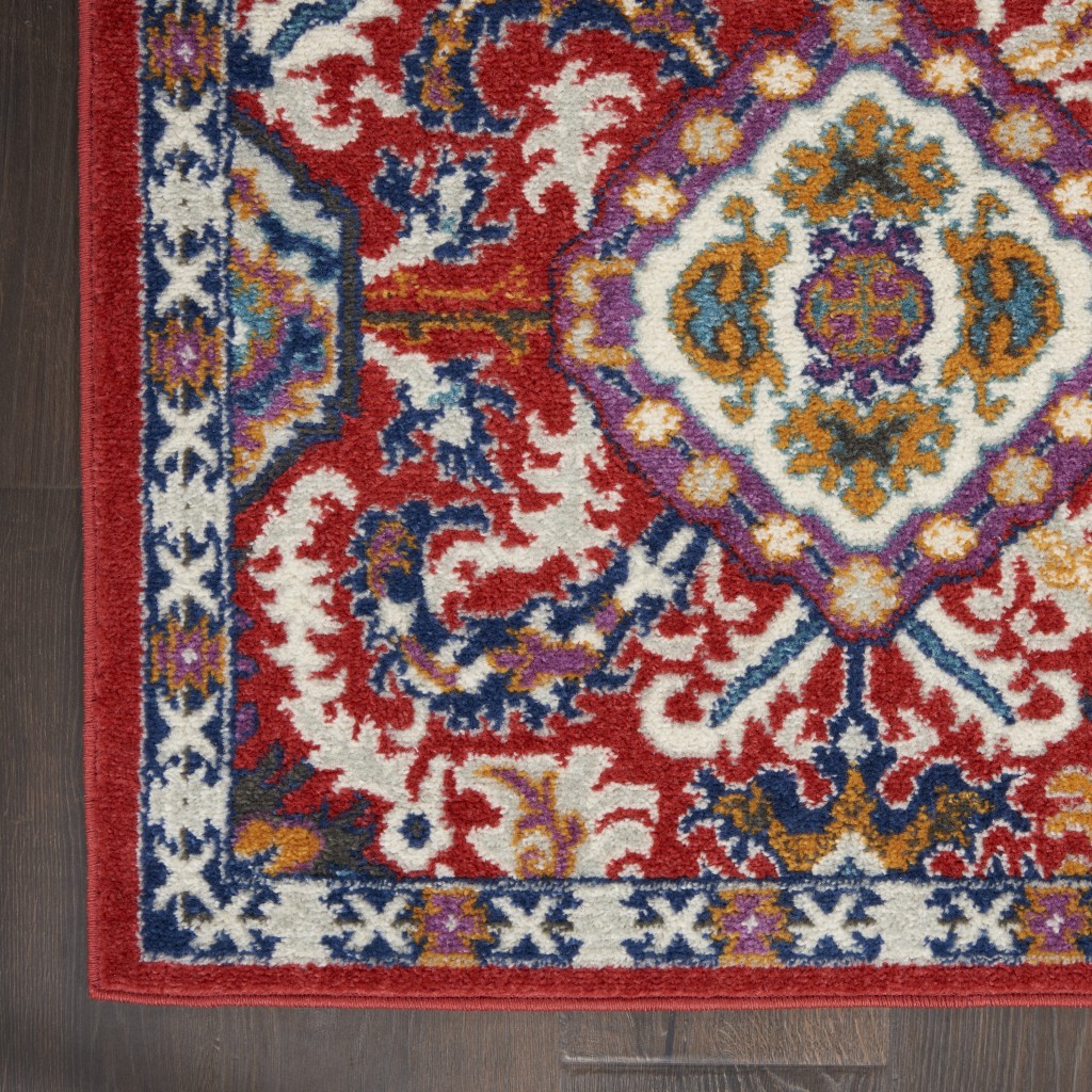 2?x 8?Red and Multicolor Decorative Runner Rug - Image 2