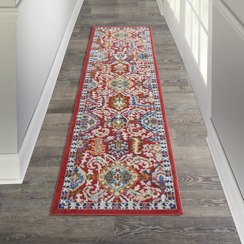 2?x 8?Red and Multicolor Decorative Runner Rug - Image 4