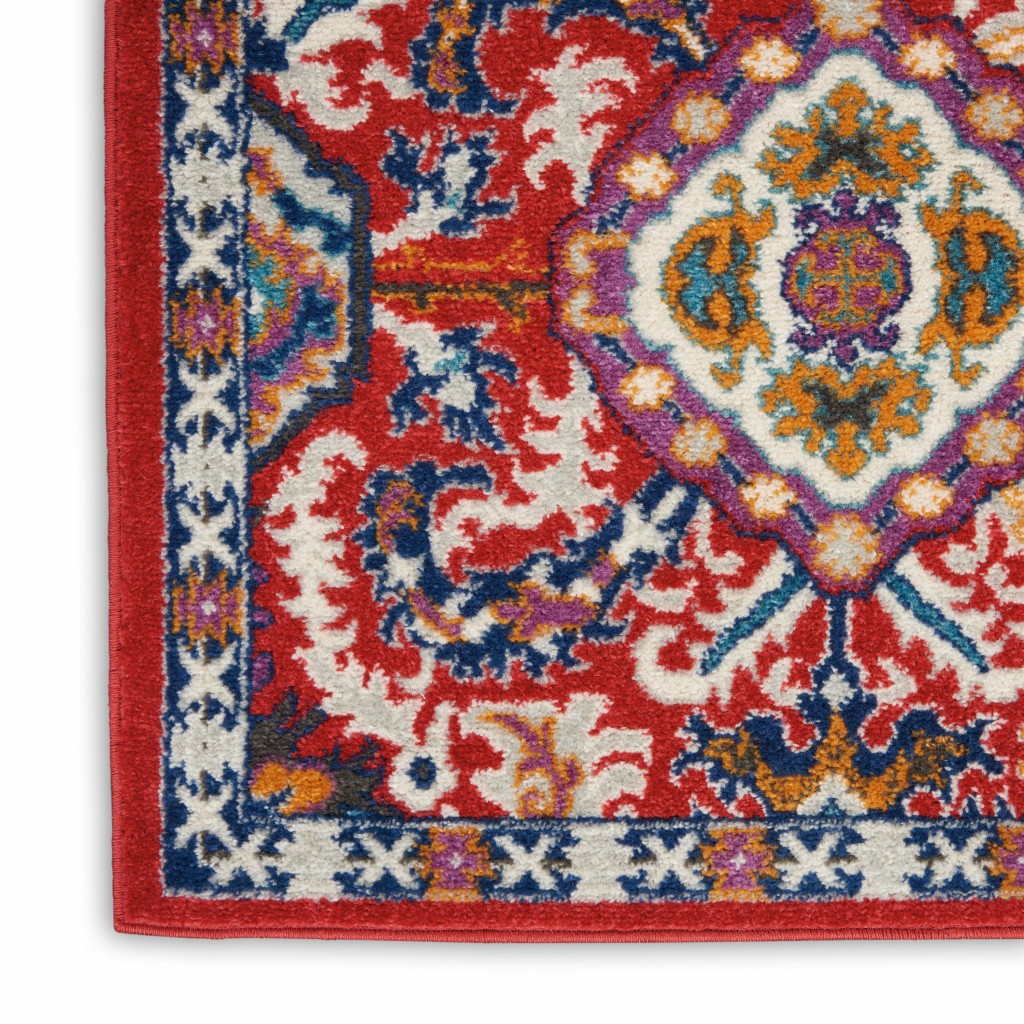 2?x 8?Red and Multicolor Decorative Runner Rug - Image 5