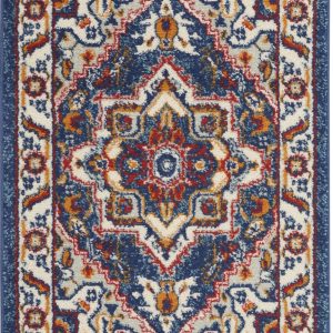 2?x 8?Blue and Ruby Medallion Runner Rug