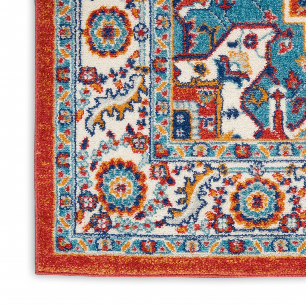 2?x 8?Red and Ivory Medallion Runner Rug - Image 5