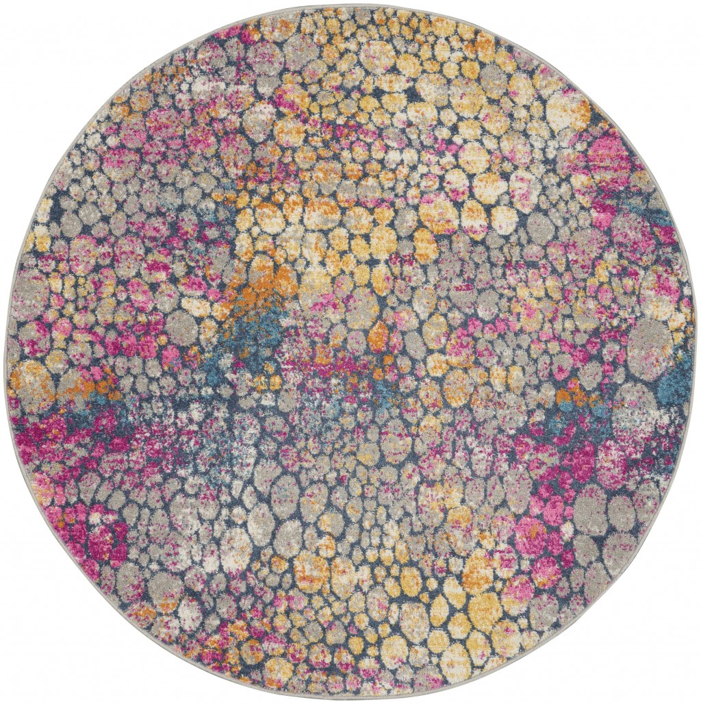 4?Round Yellow and Pink Coral Reef Area Rug