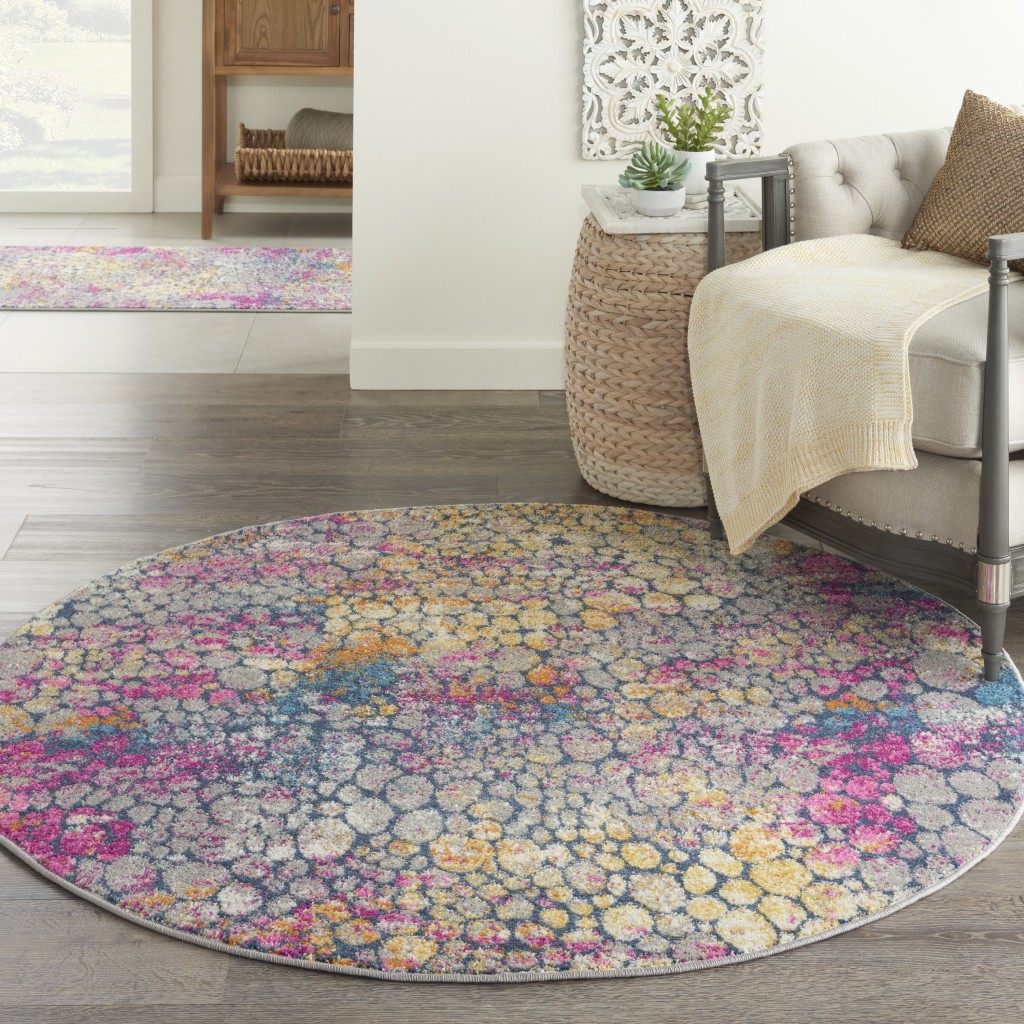 4?Round Yellow and Pink Coral Reef Area Rug - Image 3
