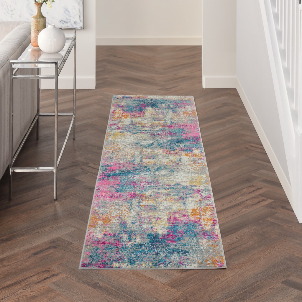 2?x 10?Ivory and Multi Abstract Runner Rug - Image 4