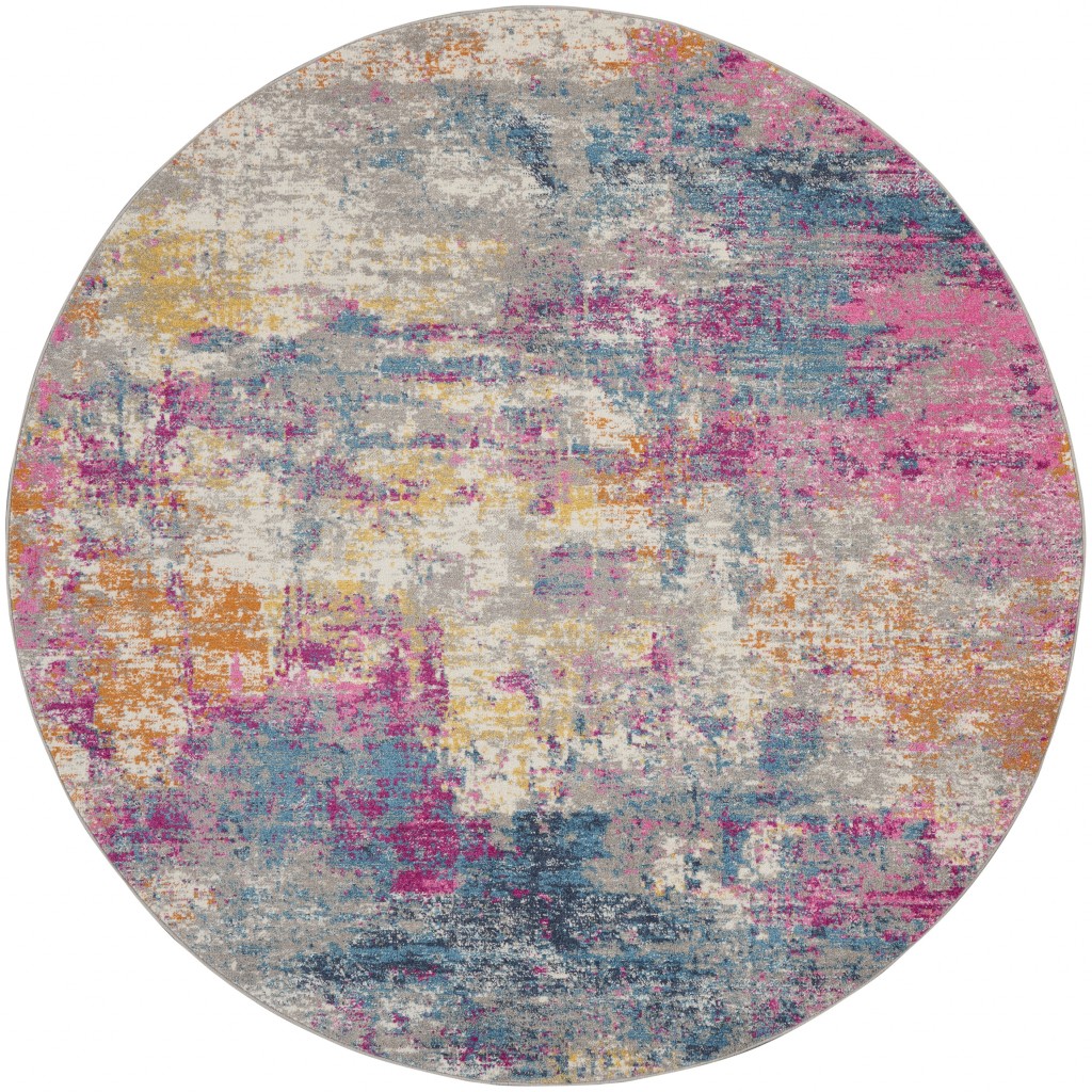 5?Round Ivory and Multi Abstract Area Rug