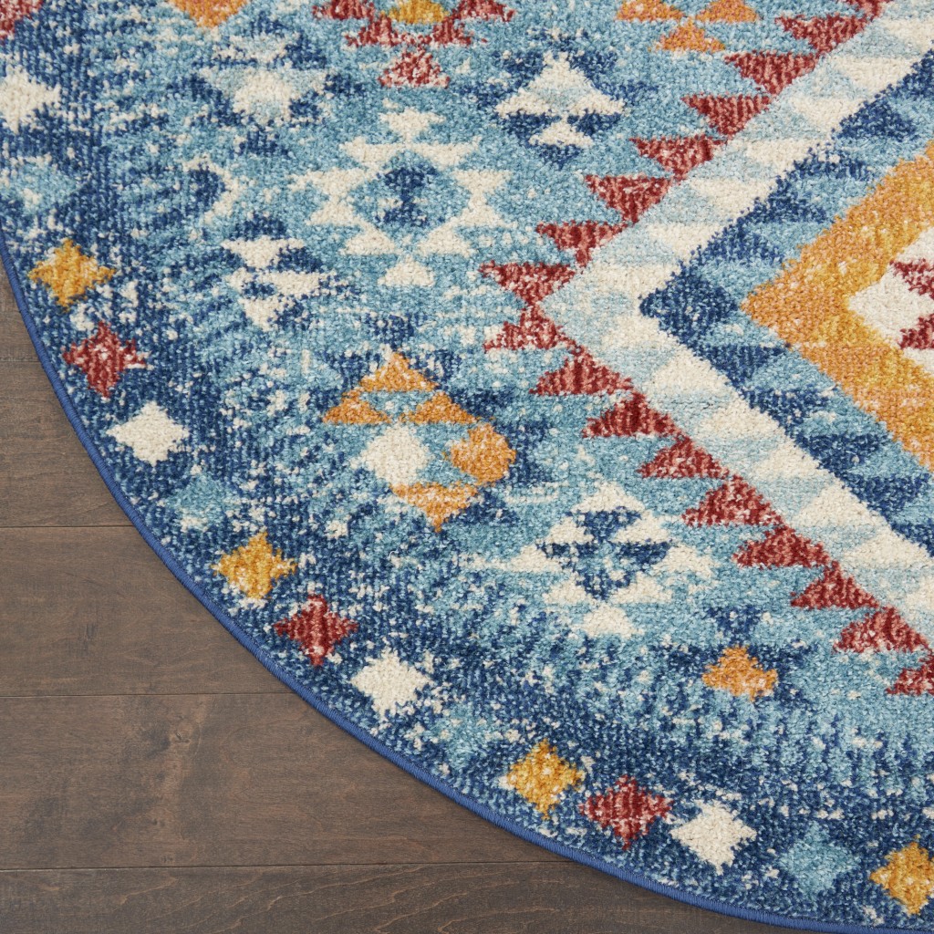 5?Round Blue and Multi Diamonds Area Rug - Image 4