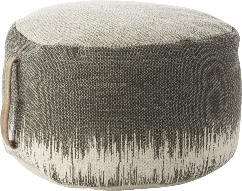 20" Dark Grey Abstract Round Pouf Ottoman