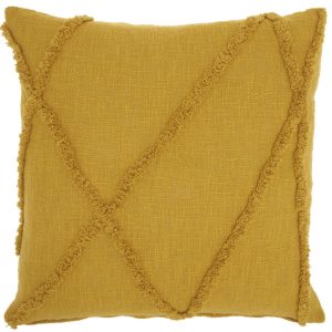 Boho Chic Mustard Textured Lines Throw Pillow