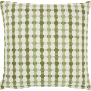 Green and Ivory Gingham Pattern Throw Pillow