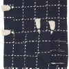 Navy and White Stitched Square Pattern Cotton Throw Blanket - Image 4
