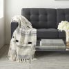Boho Tribal Black Gray Ivory Cotton Accent Throw Blanket - Image 2