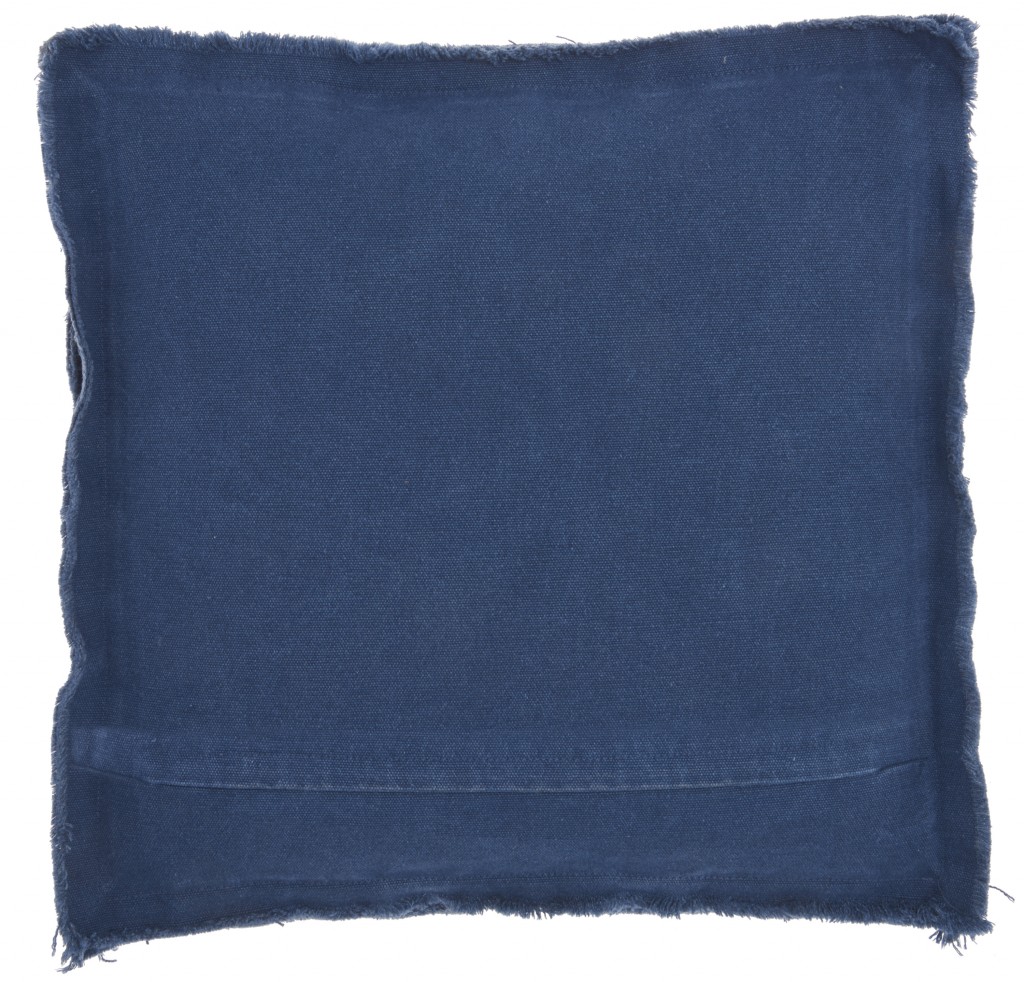 18" Boho Navy Blue Frayed Edge Canvas Throw Pillow - Image 2
