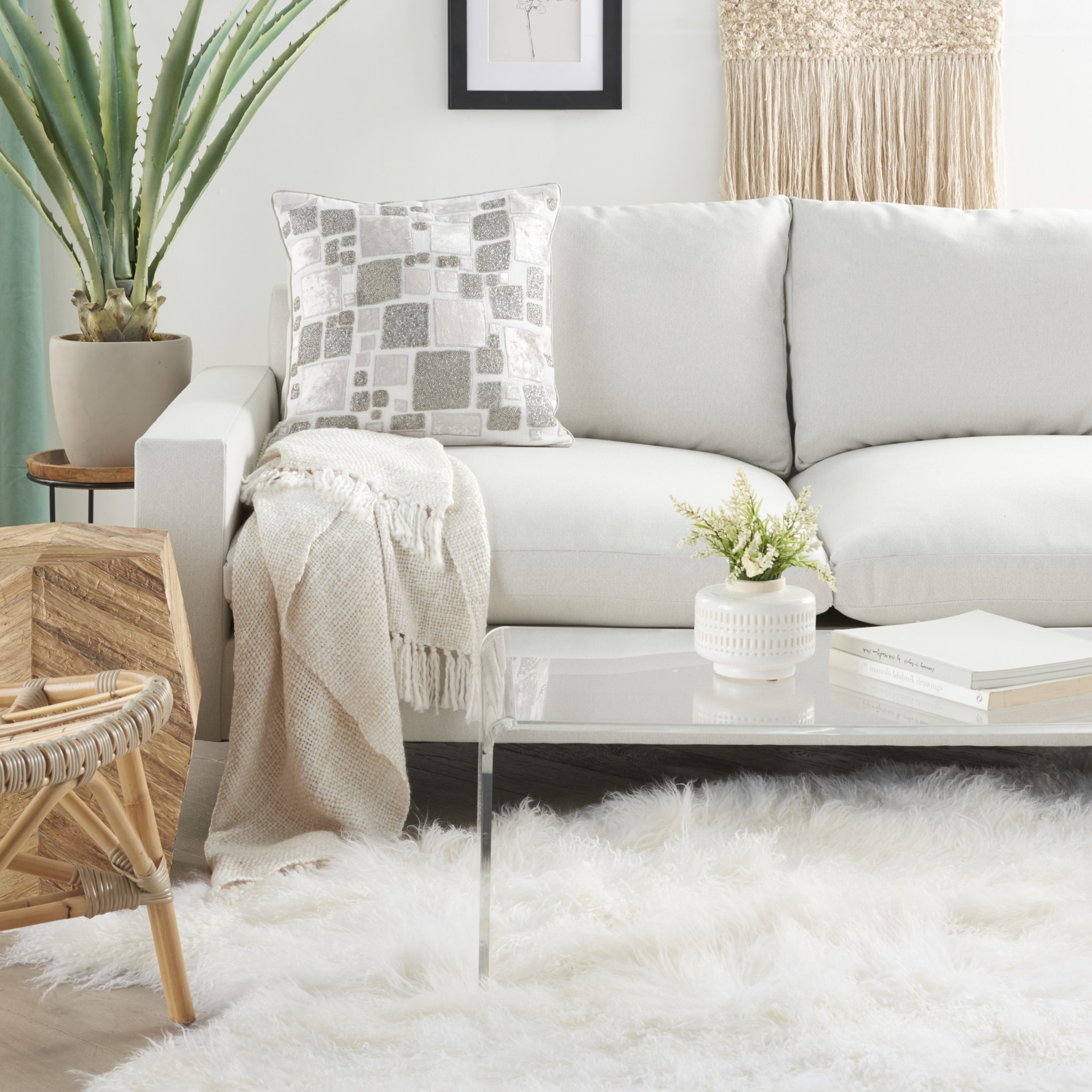 White and Silver Square Pattern Throw Pillow - Image 3