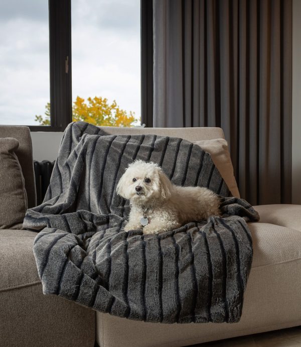 Premier Luxury Gray Stripe Faux Fur Throw Blanket - Image 2