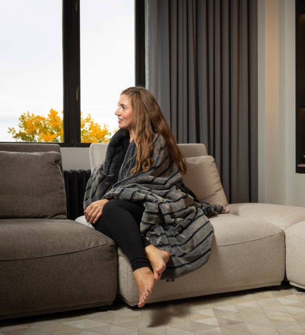 Premier Luxury Gray Stripe Faux Fur Throw Blanket - Image 3