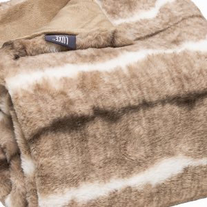 Premier Luxury Light Brown and White Faux Fur Throw Blanket