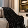 Chunky Sectioned Black Faux Fur Throw Blanket - Image 2