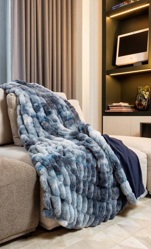 Chunky Sectioned Shades of Blue Faux Fur Throw Blanket - Image 2