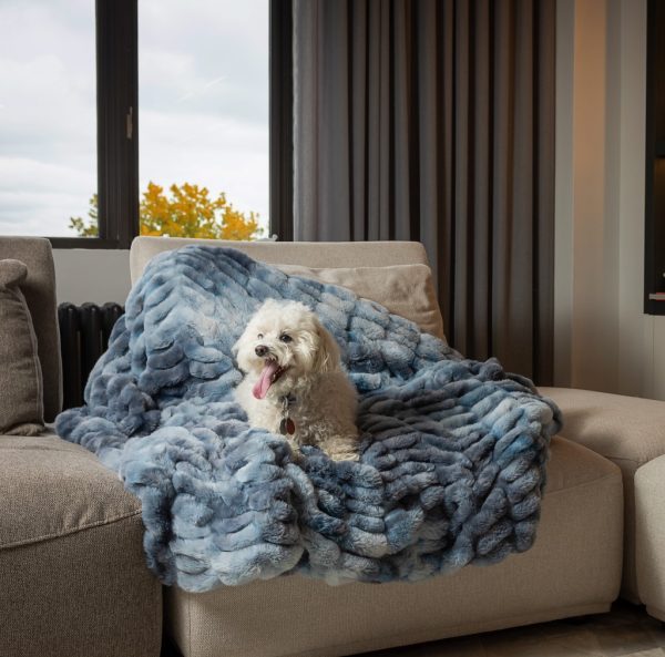 Chunky Sectioned Shades of Blue Faux Fur Throw Blanket - Image 3