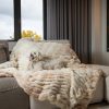 Chunky Sectioned Shades of Beige Faux Fur Throw Blanket - Image 3
