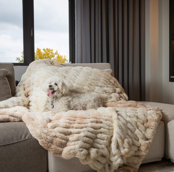Chunky Sectioned Shades of Beige Faux Fur Throw Blanket - Image 3