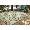 7' x 10' Ivory Indigo and Lime Medallion Disc Indoor Outdoor Area Rug - Image 5