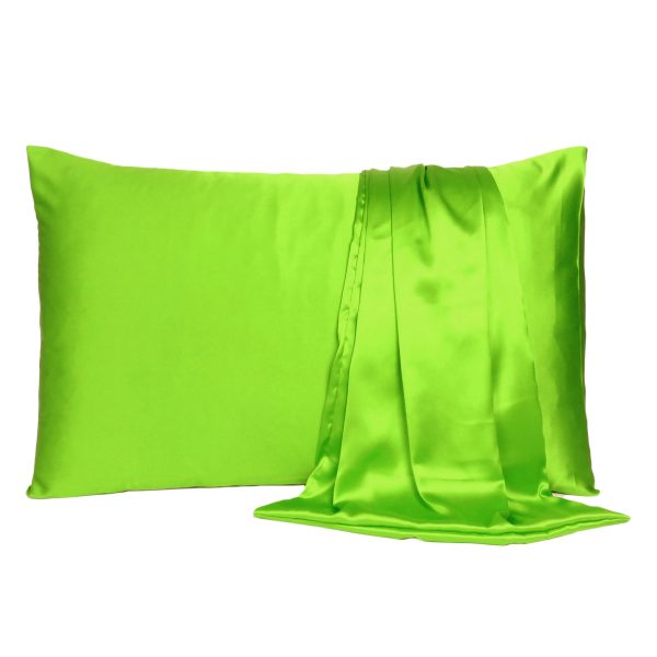 Bright Green Dreamy Set of 2 Silky Satin King Pillowcases - Image 2