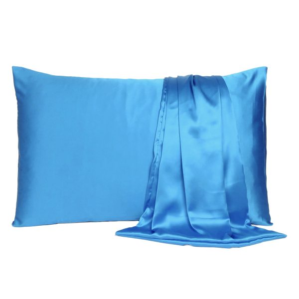 Bright Blue Dreamy Set of 2 Silky Satin King Pillowcases - Image 2